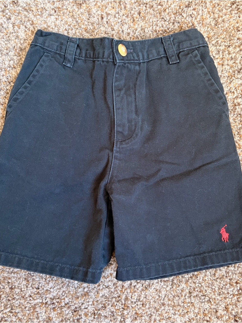 Ralph Lauren Black Flat-Front Chino Shorts with Red Pony